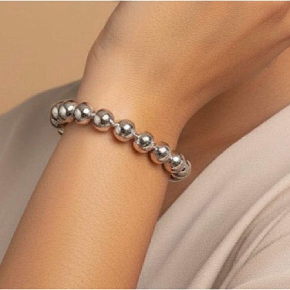 Plunder Polished Silver Bead Stretch Bracelet